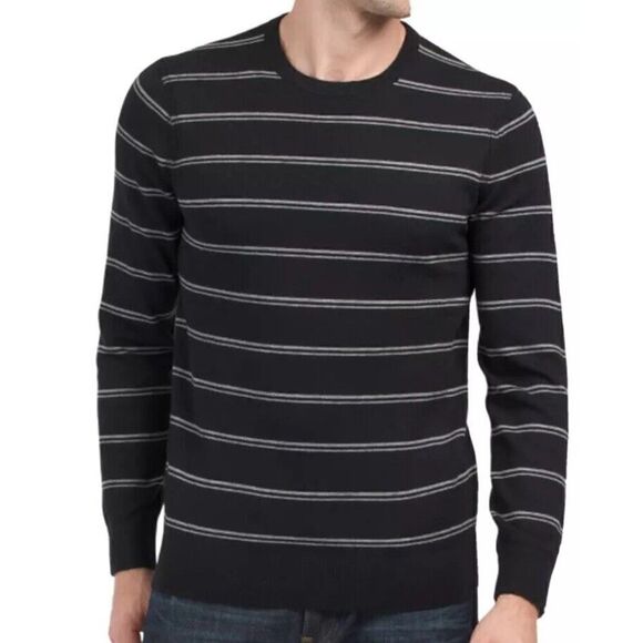 Theory Men's Riland Striped Pullover Sweater Greay Small 100% Cashmere - Picture 1 of 12